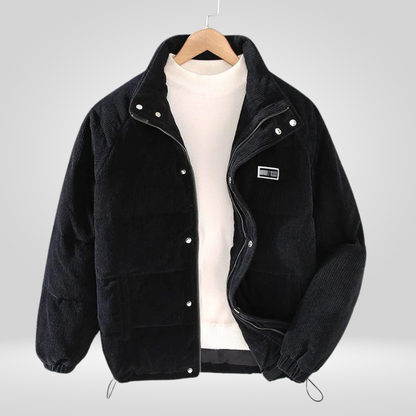 Cordjacke | Gesteppt | Reißverschluss | Daunenjacke | Winterjacke für Männer-Schwarz-S-Chaps Herrenmode