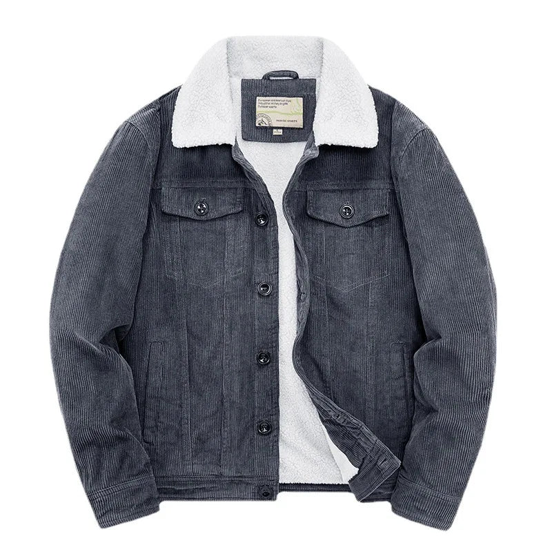 Cordjacke – Herren-Winterjacke mit Sherpa-Fleecefutter-Grau-S-Chaps Herrenmode