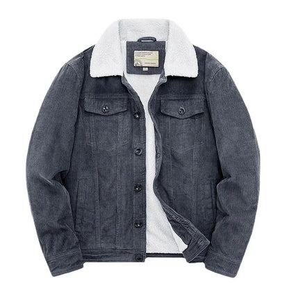 Cordjacke – Herren-Winterjacke mit Sherpa-Fleecefutter-Grau-S-Chaps Herrenmode