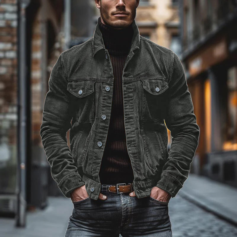 Cordjacke | Mit Knöpfen | Reguläre Passform | Übergangsjacke | Herrenjacke-Grau-S-Chaps Herrenmode