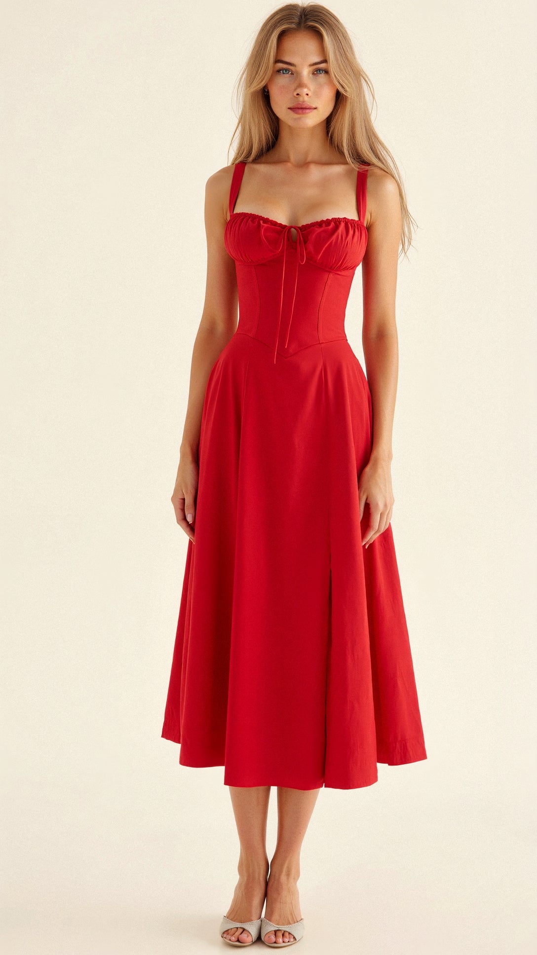 Midikleid Damen Korsett Kleid mit fließendem Rock