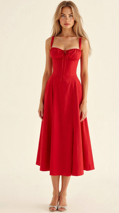 Midikleid Damen Korsett Kleid mit fließendem Rock
