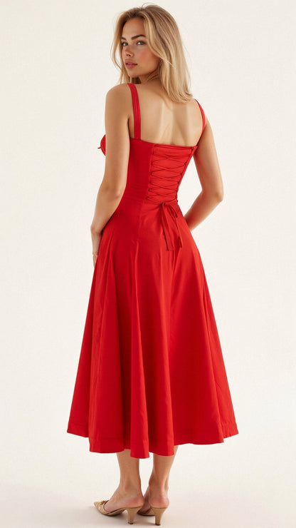 Midikleid Damen Korsett Kleid mit fließendem Rock
