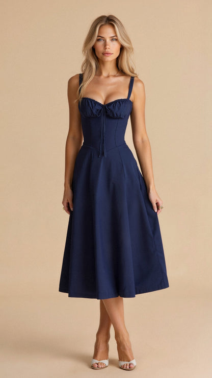 Midikleid Damen Korsett Kleid mit fließendem Rock