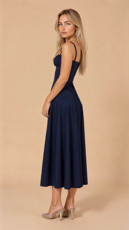 Midikleid Damen Korsett Kleid mit fließendem Rock