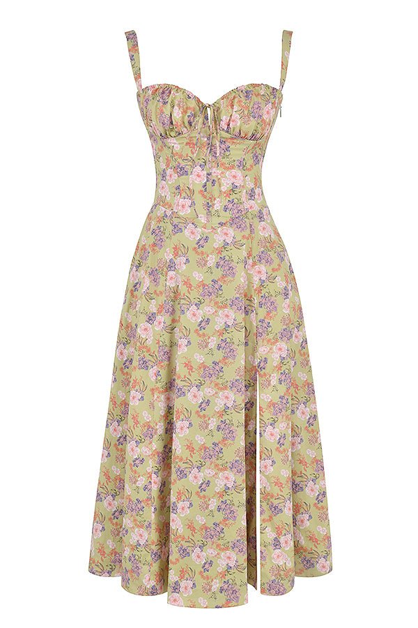 Midikleid Damen Korsett Kleid mit fließendem Rock