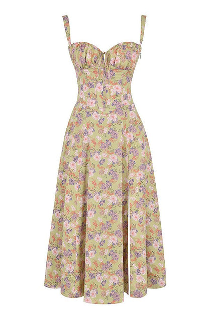 Midikleid Damen Korsett Kleid mit fließendem Rock