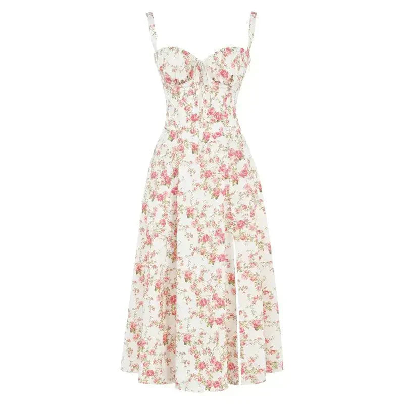 Midikleid Damen Korsett Kleid mit fließendem Rock