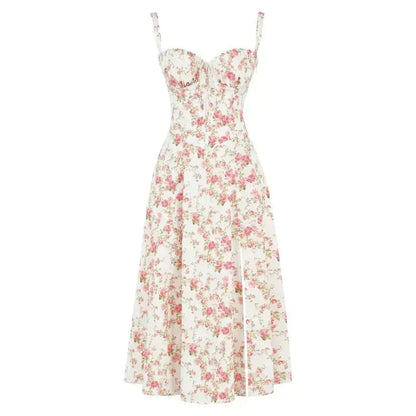 Midikleid Damen Korsett Kleid mit fließendem Rock