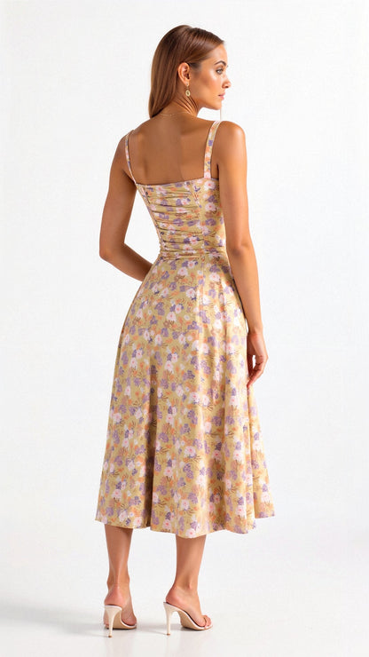 Midikleid Damen Korsett Kleid mit fließendem Rock