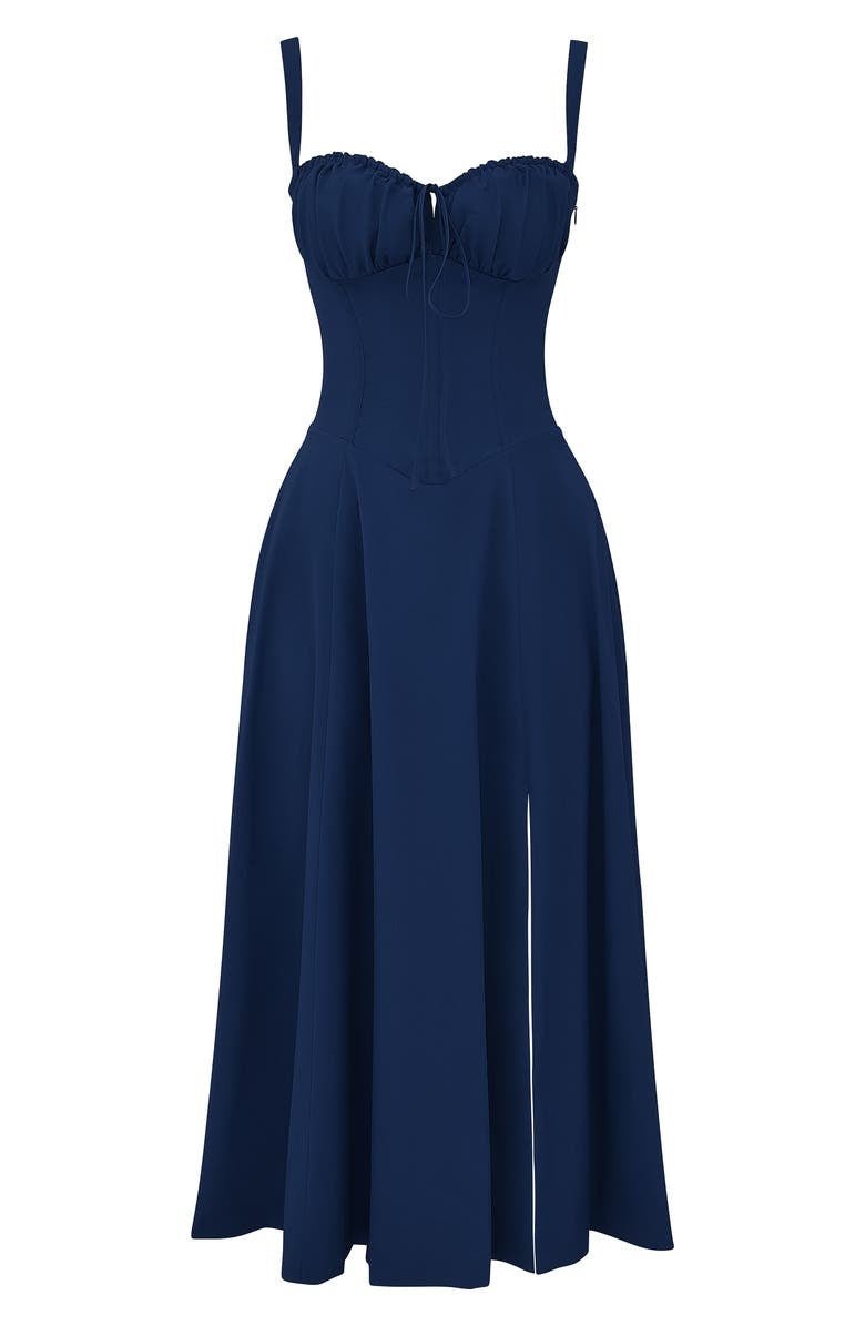 Midikleid Damen Korsett Kleid mit fließendem Rock