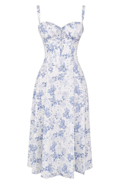 Midikleid Damen Korsett Kleid mit fließendem Rock
