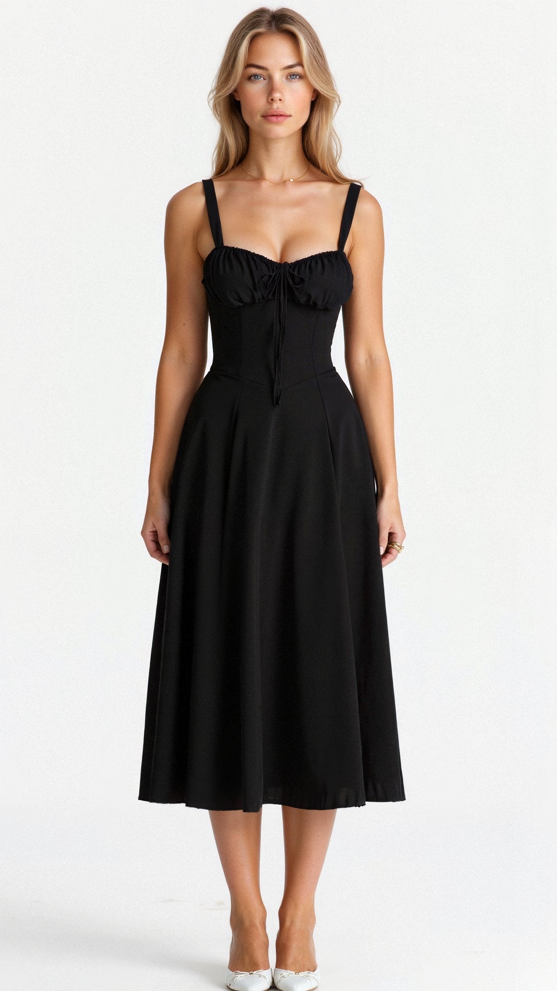 Midikleid Damen Korsett Kleid mit fließendem Rock