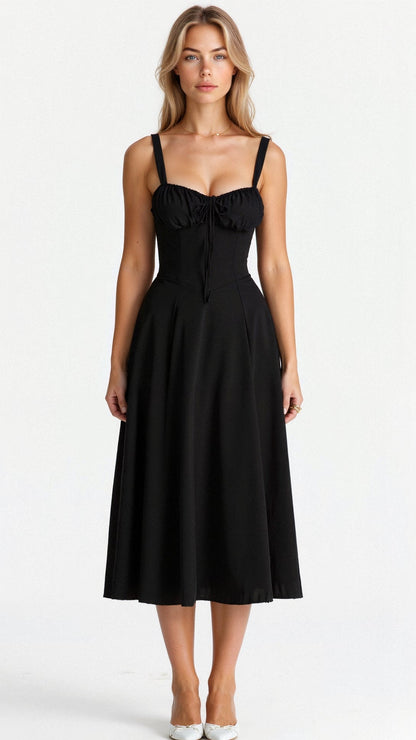 Midikleid Damen Korsett Kleid mit fließendem Rock
