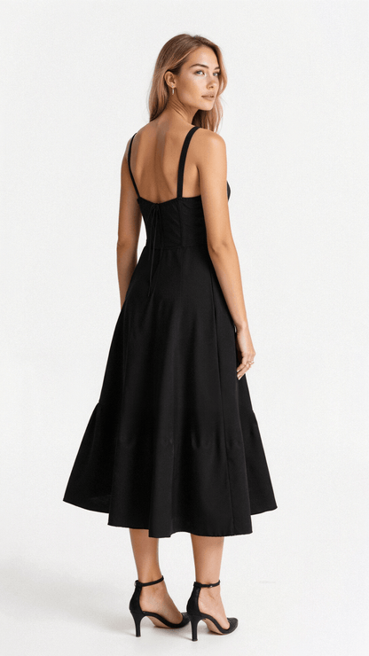 Midikleid Damen Korsett Kleid mit fließendem Rock