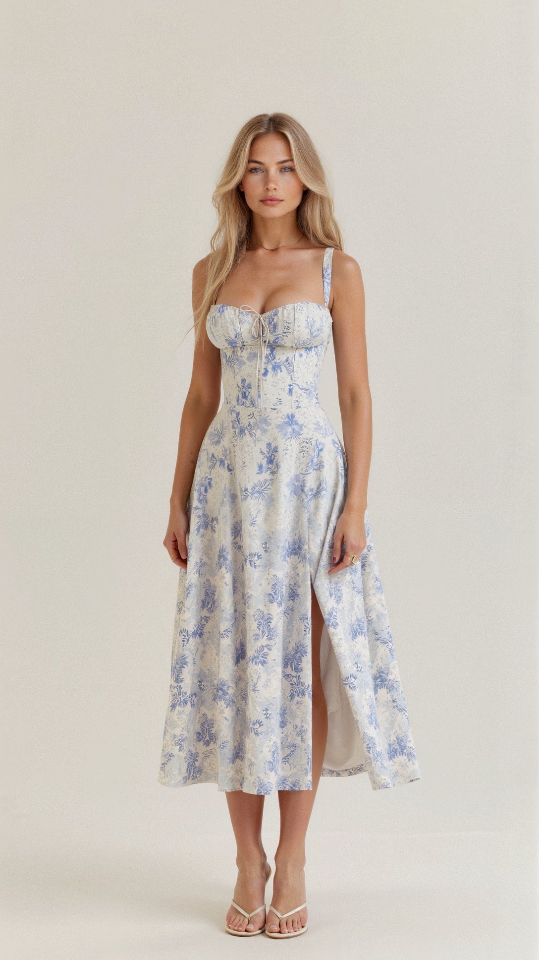 Midikleid Damen Korsett Kleid mit fließendem Rock