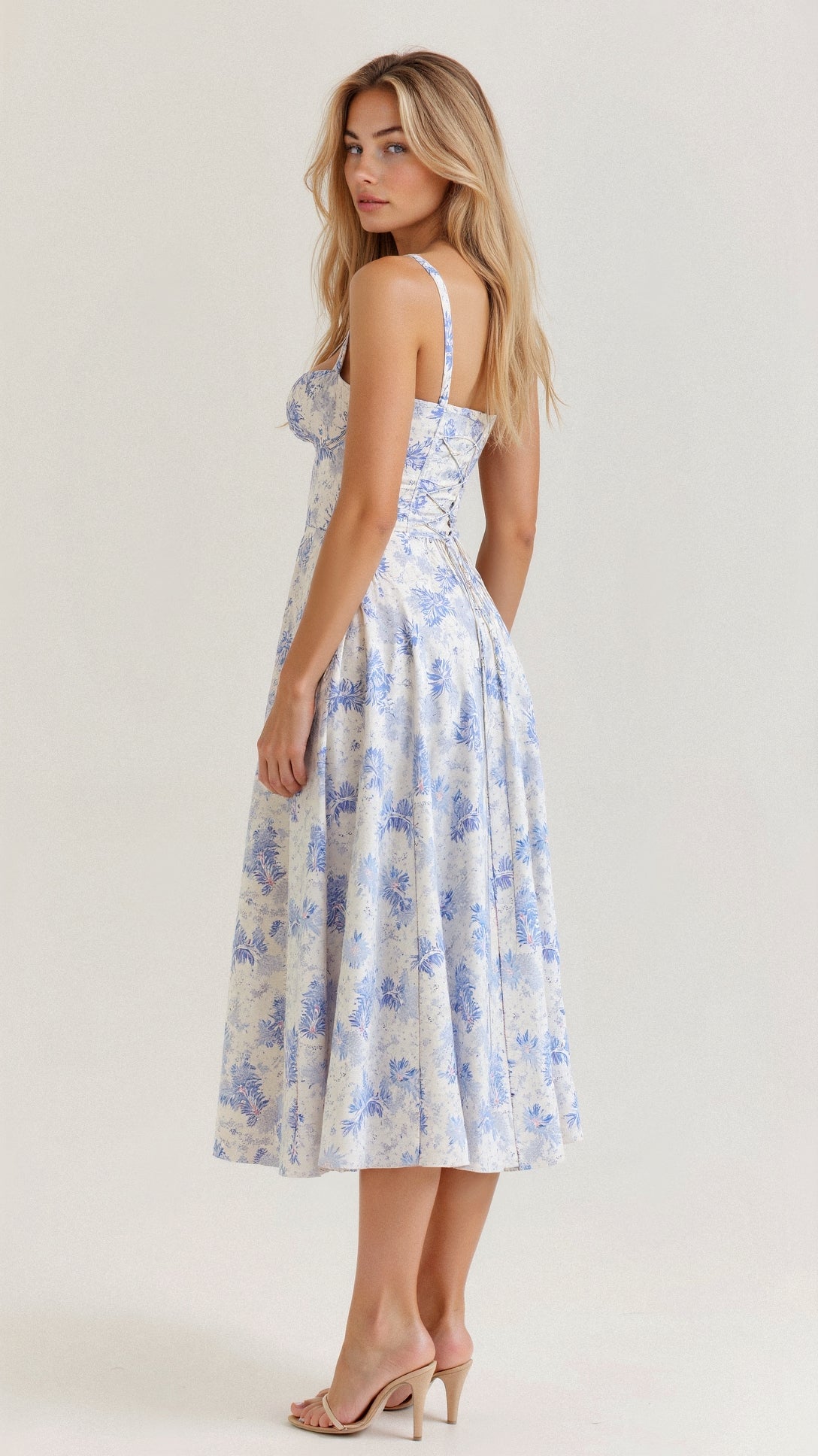 Midikleid Damen Korsett Kleid mit fließendem Rock