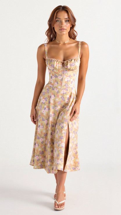 Midikleid Damen Korsett Kleid mit fließendem Rock - BerlinGlamour