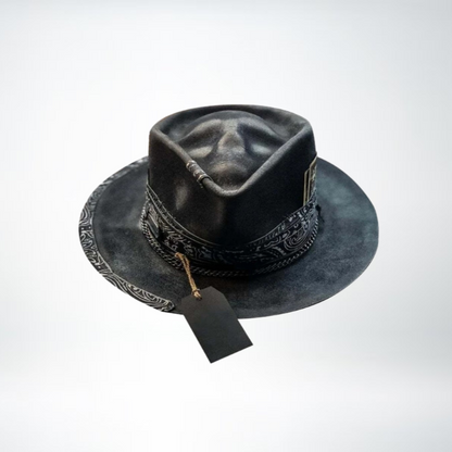 Männer Fedora Hut Schwarz mit Totenkopf Verzierung Breite Krempe - BerlinGlamour