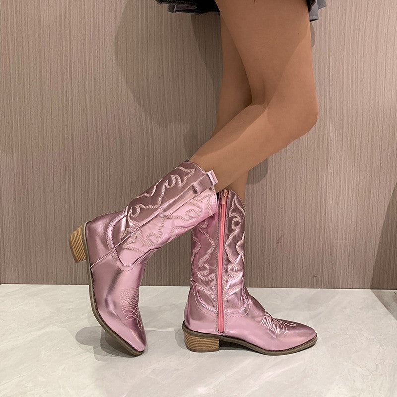 Western Stiefel Damen Metallic Mittelabsatz Cowgirl Stiefel