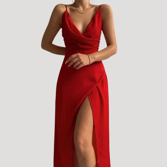 Damen Maxikleid Hochzeitsgast Kleid mit Schlitz Elegant - BerlinGlamour
