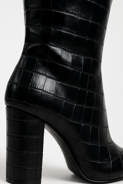Damen Stiefel Kroko Muster Quadratischer Absatz