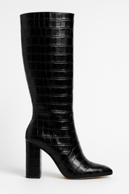 Damen Stiefel Kroko Muster Quadratischer Absatz - BerlinGlamour