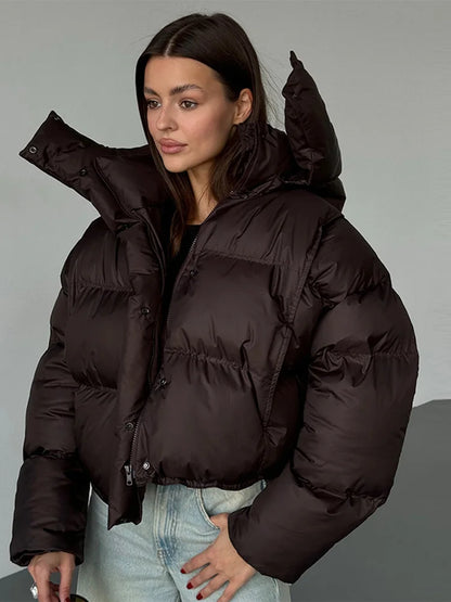 Damen Pufferjacke Kapuzen Winter Cropped Warm