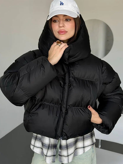 Damen Pufferjacke Kapuzen Winter Cropped Warm