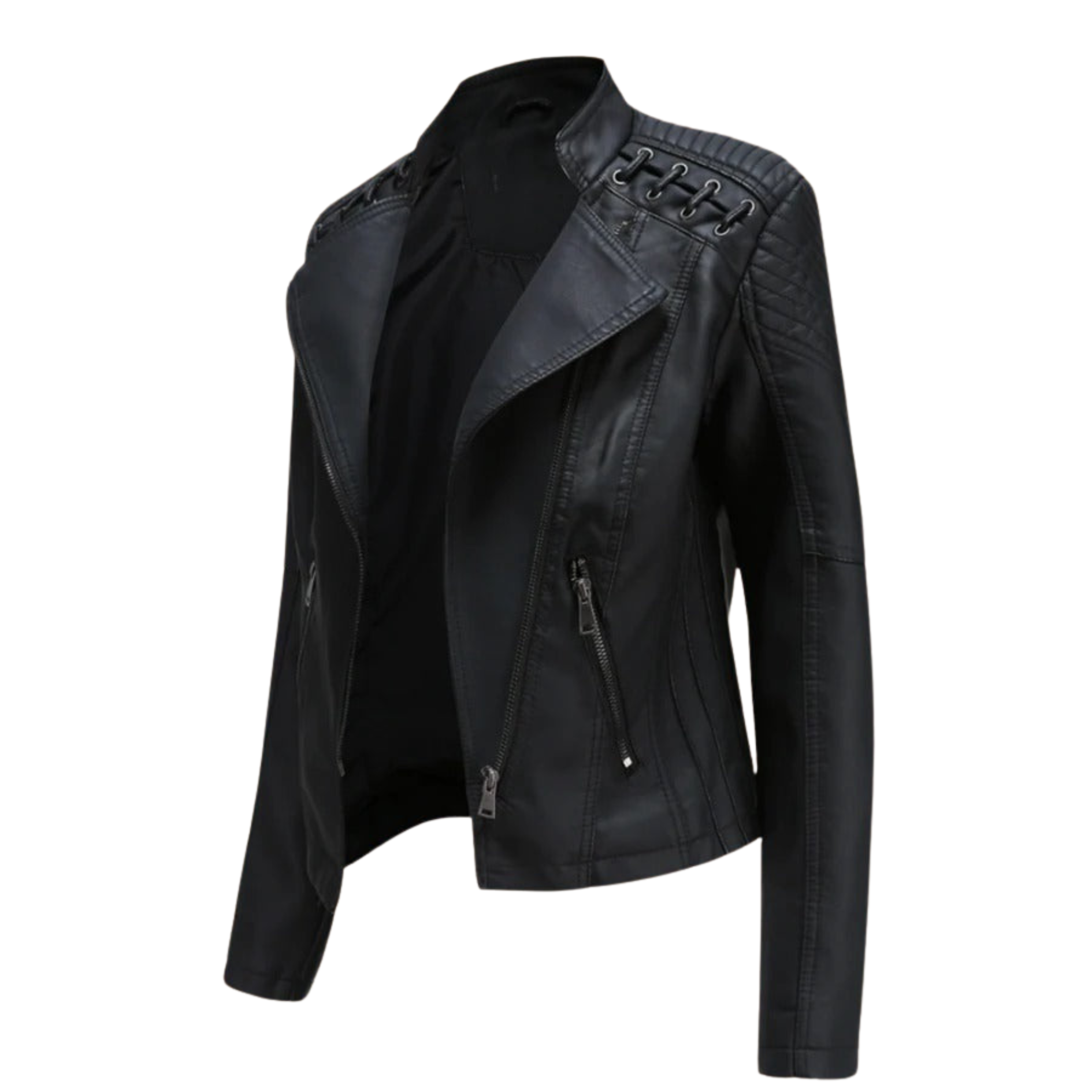 Lederjacke Damen Elegant Zeitlos Schwarz - BerlinGlamour