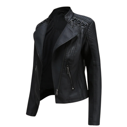 Lederjacke Damen Elegant Zeitlos Schwarz - BerlinGlamour