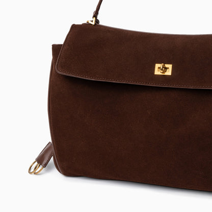 Damenhandtasche Dunkelbraun Wildleder Goldfarben