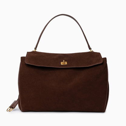 Damenhandtasche Dunkelbraun Wildleder Goldfarben - BerlinGlamour