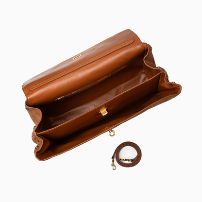 Damenhandtasche Dunkelbraun Wildleder Goldfarben