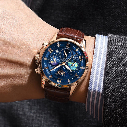 Herren Armbanduhr Mondphasen Edelstahl Elegant