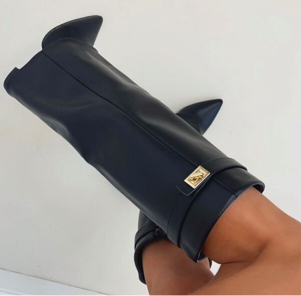 Kniehohe Stiefel Damen Spitz Zeh Gerader Schaft