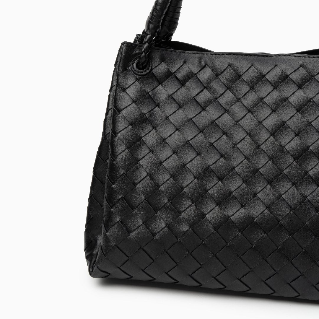 Vegane Damenhandtasche Schwarz Geflochten mit Schulterriemen