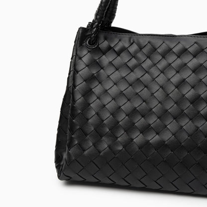 Vegane Damenhandtasche Schwarz Geflochten mit Schulterriemen