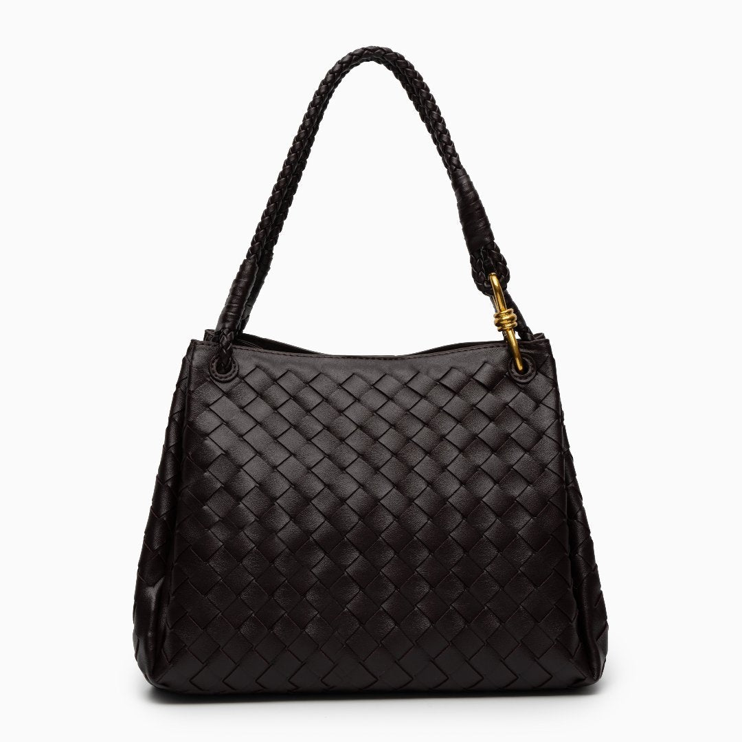 Vegane Damenhandtasche Schwarz Geflochten mit Schulterriemen