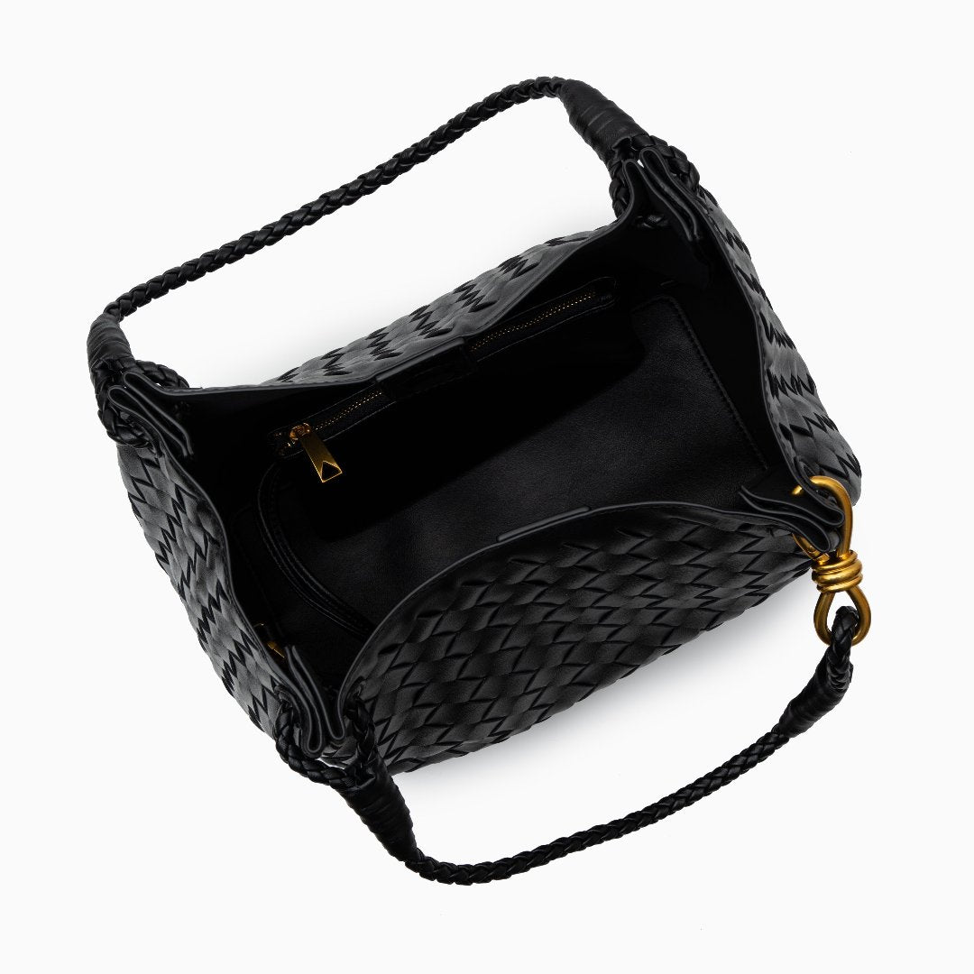 Vegane Damenhandtasche Schwarz Geflochten mit Schulterriemen