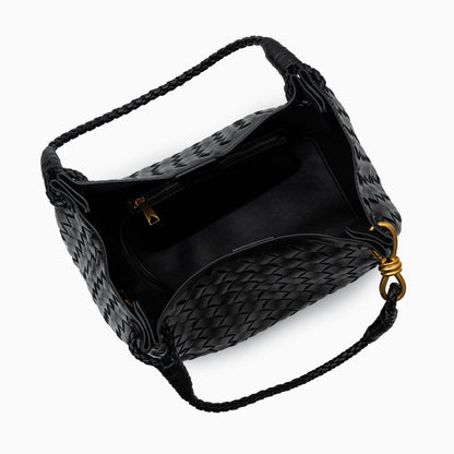 Vegane Damenhandtasche Schwarz Geflochten mit Schulterriemen
