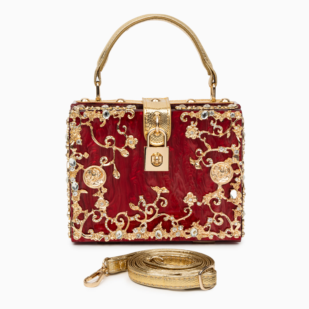 Himmelblaue Clutch Abendtasche mit Golddekor Luxus Design