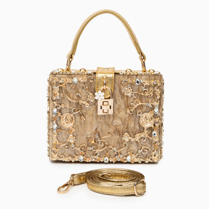 Himmelblaue Clutch Abendtasche mit Golddekor Luxus Design