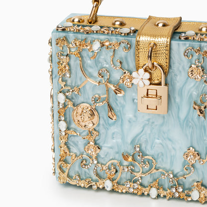 Himmelblaue Clutch Abendtasche mit Golddekor Luxus Design