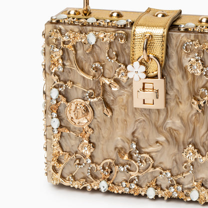 Himmelblaue Clutch Abendtasche mit Golddekor Luxus Design
