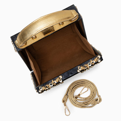 Himmelblaue Clutch Abendtasche mit Golddekor Luxus Design
