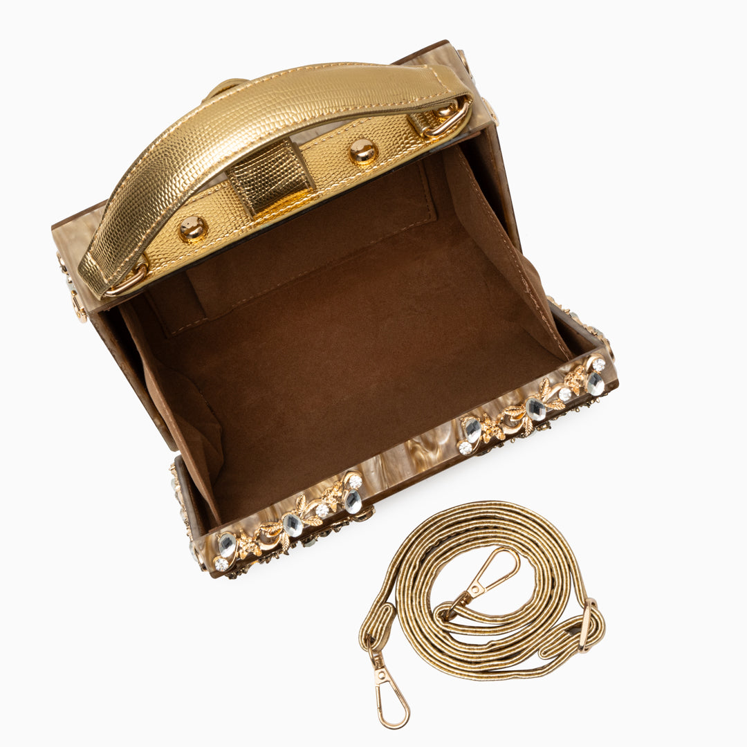 Himmelblaue Clutch Abendtasche mit Golddekor Luxus Design
