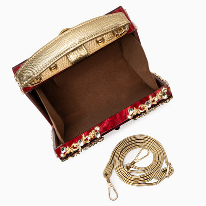 Himmelblaue Clutch Abendtasche mit Golddekor Luxus Design