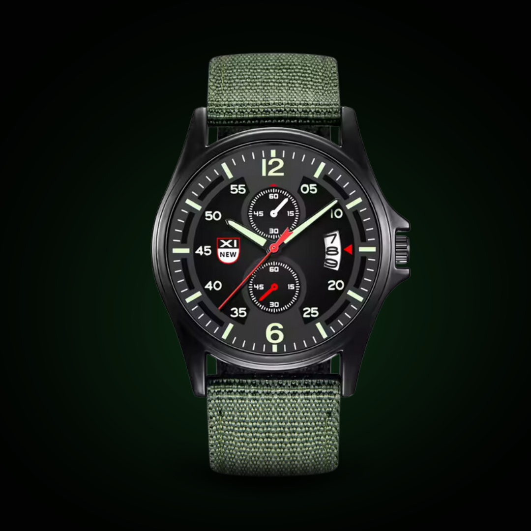 Herrenuhr Militärstil Quarz Sportuhr Schwarz