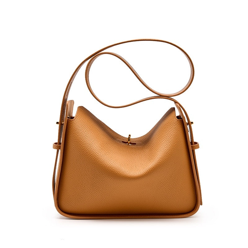 Elegante Ledertasche Damen Schultertasche Leder Schwarz Gold